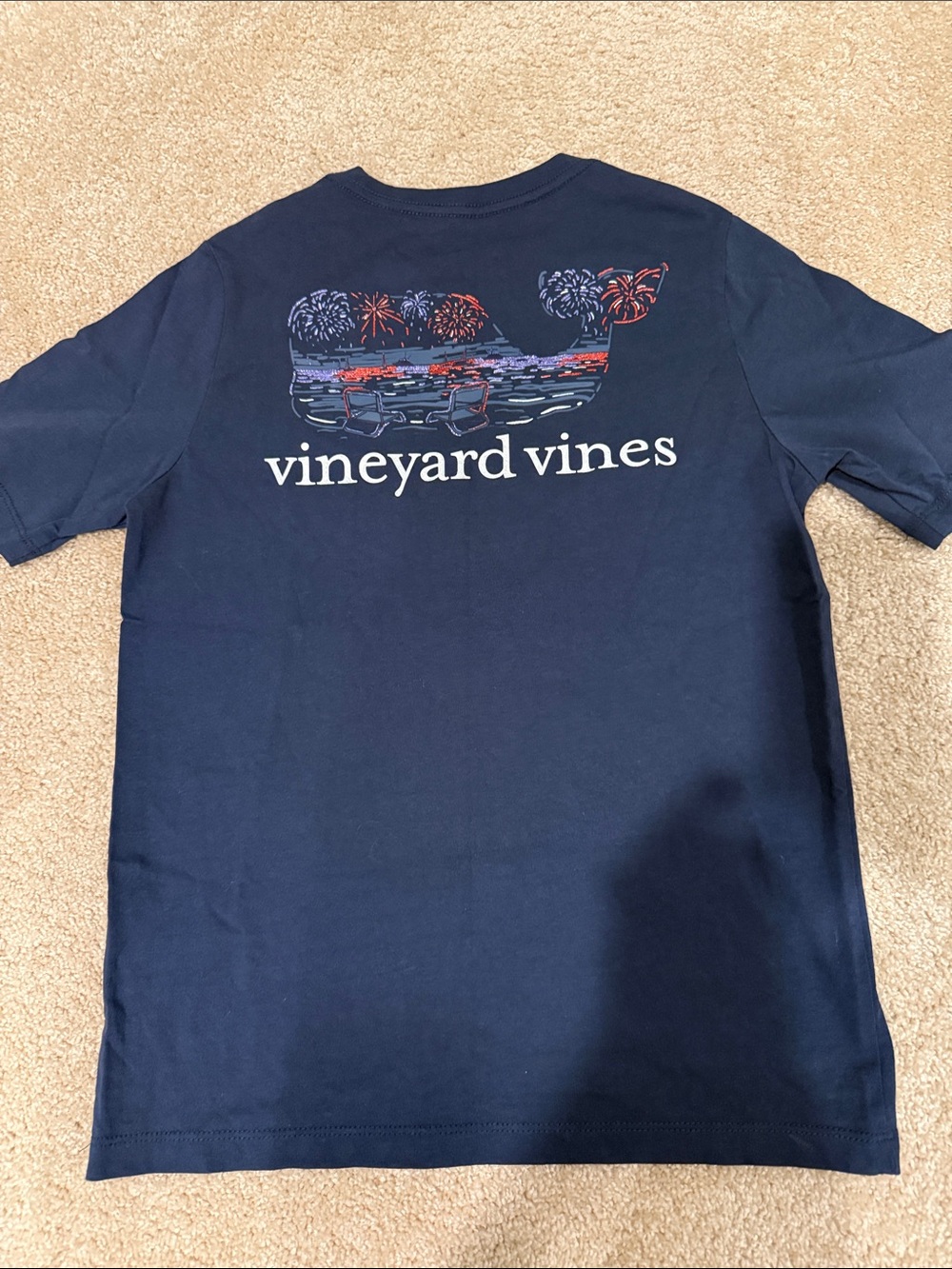 Kids/ Girls Vineyard Vines Navy Short Sleeve Tee with Fireworks Whale Graphic